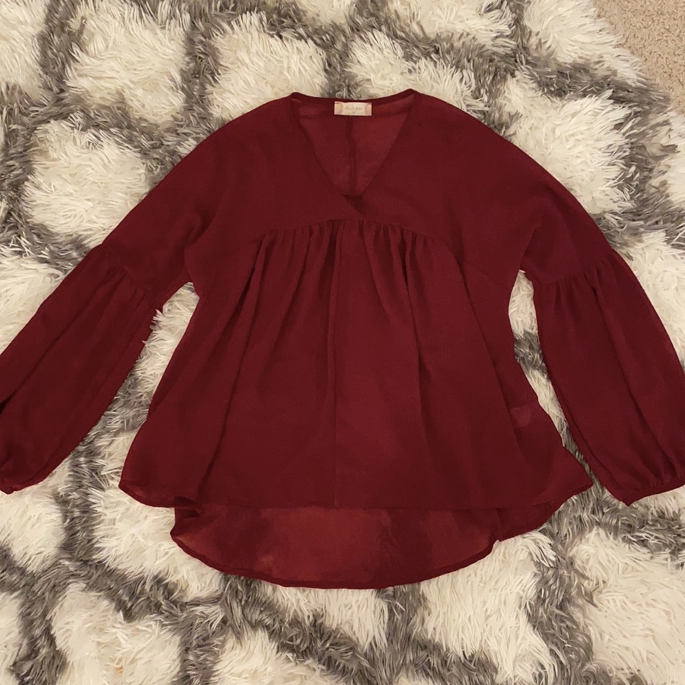 Altar’d State sheer burgundy blouse Puff sleeve